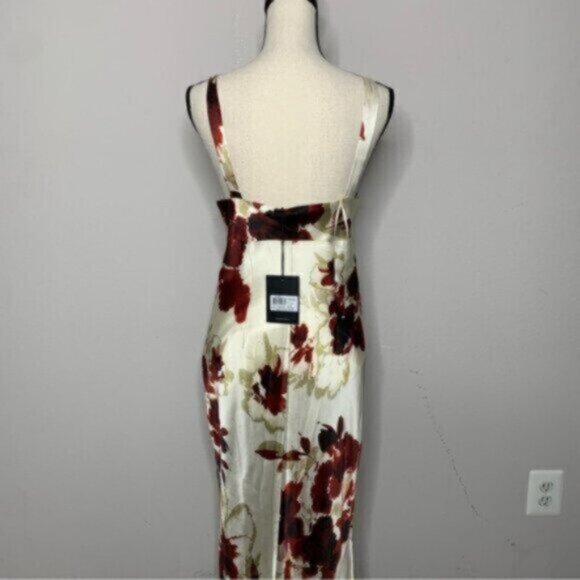 NWT NICHOLAS Sally Watercolor Floral Ivory Cowl Neck Side Slit Maxi Dress - Picture 13 of 17